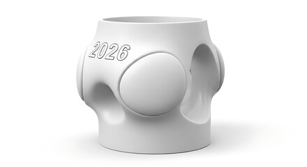 Abstract white futuristic object with year inscription on white background