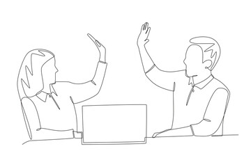 Businessman high five concept one-line drawing