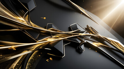 Ultra-Luxury Black and Gold Geometric Energy Flow – 16K HDR Futuristic Background