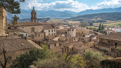 Obraz premium Charming rustic village featuring historic architecture and scenic travel spots