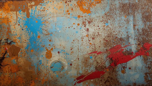 Colorful abstract background, distressed texture with rusty orange and blue stains, suitable for editorial header background