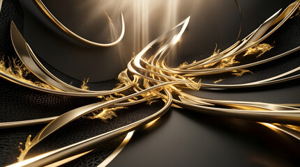 Ultra-Luxury Black and Gold Geometric Energy Flow – 16K HDR Futuristic Background