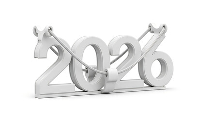 Year 2026 numerals secured by ropes, symbolizing stability and planning for the future.