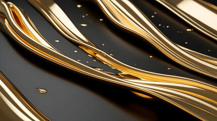 Luxury Black and Gold Abstract Liquid Metallic 3D Design – 16K HDR Cinematic Background