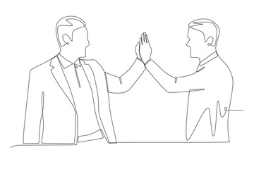 Businessman high five concept one-line drawing