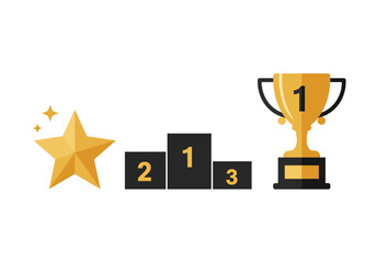 Golden star podium with numbers 2 1 3 and trophy