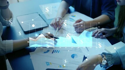 Investment stock market trading economic growth, business success, financial planning, rising data graph and dollar signs data analysis virtual statistics. financial interface showing stock growth - Powered by Adobe