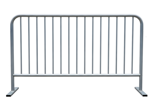 Metal crowd control barrier with feet isolated on transparent background
