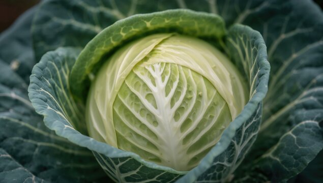 Macro Close-up of Resilient Cabbage Produce, fiber-rich choice
