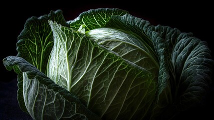 Obraz premium Savoy cabbage macro on black background