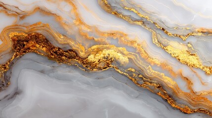 Obraz premium Elegant abstract background with flowing waves of gray and white marble embellished with glowing golden accents for creative design projects