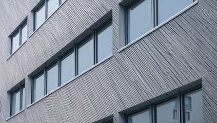 The exterior of a contemporary commercial building featuring glass windows and aluminum composite panels, showcasing structural innovation and design.