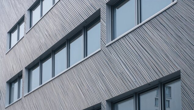 The exterior of a contemporary commercial building featuring glass windows and aluminum composite panels, showcasing structural innovation and design.