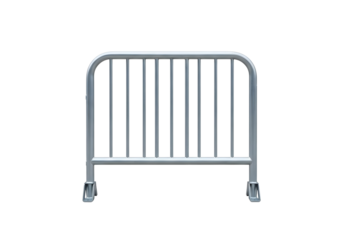 Metal crowd control barrier with feet isolated on transparent background
