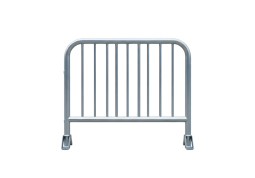 Metal crowd control barrier with feet isolated on transparent background