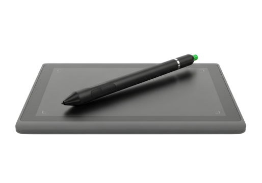 Digital drawing tablet and stylus isolated on transparent background