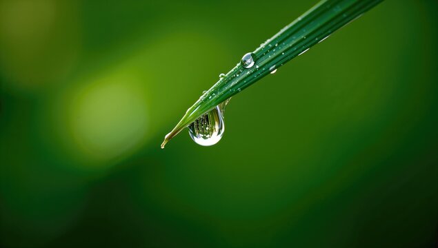 A droplet of water clinging to a leaf, highlighting morning dew, macro nature focus