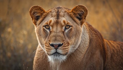 Fototapeta premium Close-up of a lioness, showcasing wild beauty and strength