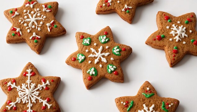 Christmas gingerbread cookies adorned with icing, festive treat for holiday celebrations