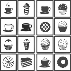 set of vector icons of different kinds of food and drinks