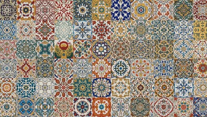 Collage of various colored pattern tiles, vibrant urban design,