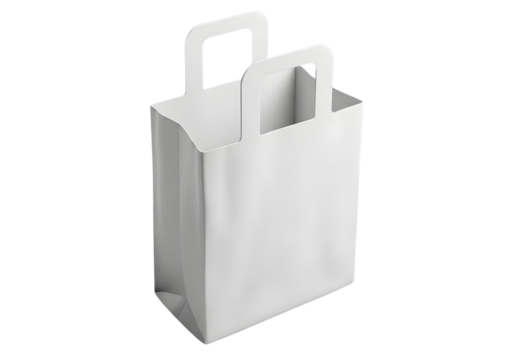 White paper shopping bag with handles isolated on transparent background