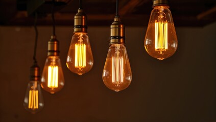 Hanging vintage Edison filament bulbs with decorative design