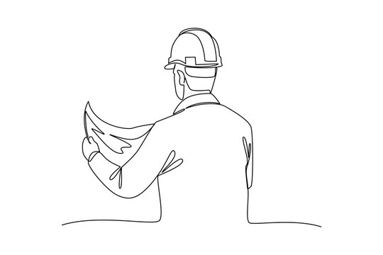 Simple continuous line drawing of all about architect activity. simple line, creativity designer. Vector, Designer.