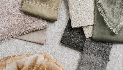 Collection of fabric samples for curtains, suitable for interior design projects