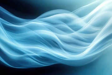 Smooth flowing light blue translucent waves creating an abstract fluid motion effect against a dark background conveying calmness and fluidity