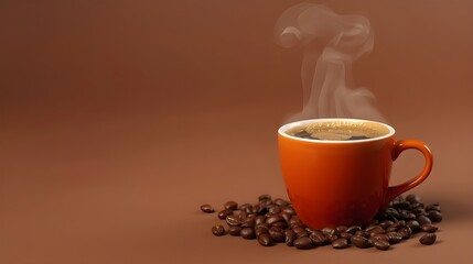 national cappuccino day with hot caffeine idea steaming mug of coffee with glowing particles on a dark background