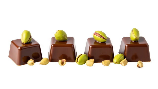 Decadent chocolate treats topped with green pistachios, showcasing delightful combination of flavors and textures