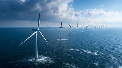 Offshore wind turbines generating clean energy in the ocean