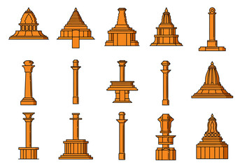 Architectural Elements Flat Vector Illustration of Columns and Monuments