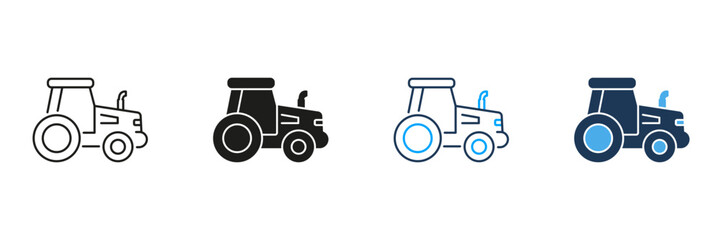 Tractor Line And Solid Icon Set. Agricultural Machinery And Farming Equipment Symbol Collection. Rural Transport For Cultivation And Harvest. Isolated Vector Illustration