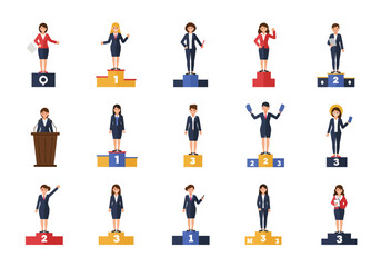 Diverse Businesswomen Standing on Podium Achieving Career Success