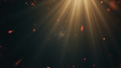 Golden light beams illuminate shimmering dust particles and fiery embers creating a magical, celebratory atmosphere perfect for special events and reveals.