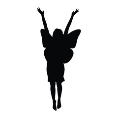 Fototapeta premium Fairy Silhouette with Raised Arms and Wings woman female