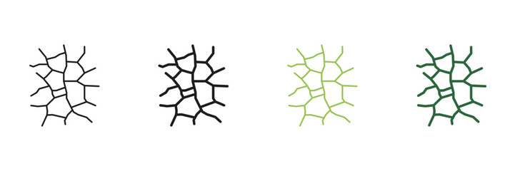 Cracked Earth Texture Line And Solid Icon Set. Drought, Environmental Impact, And Climate Change Symbol Collection. Represents Dryness And Soil Degradation. Isolated Vector Illustration