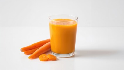 Carrot juice accompanied by sliced carrots, fiber-rich choice