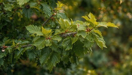 Close-up of green foliage featuring leaves and branches, ideal for natural backgrounds
