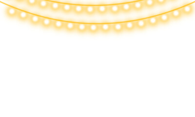 Festive string lights isolated on transparent background, casting a warm golden glow, perfect for adding a touch of celebration and whimsy to any design project