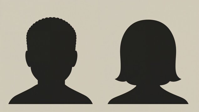 Vector illustration of male and female face silhouettes, designed for avatars or profile usage, anonymity theme