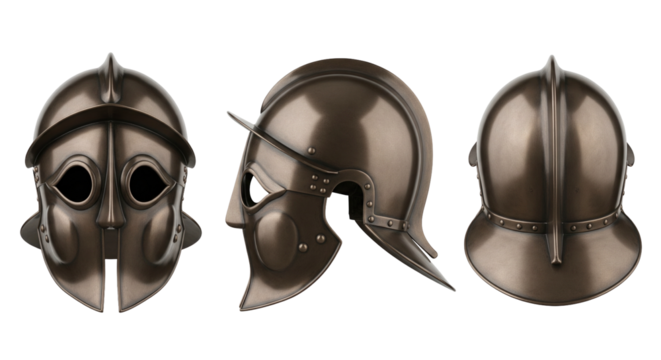 Ancient greek corinthian helmet a historical warrior armor shown in multiple views set