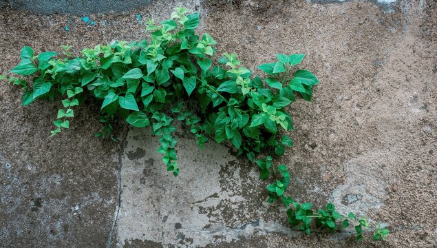 Tiny vine climbing on a lush green backdrop