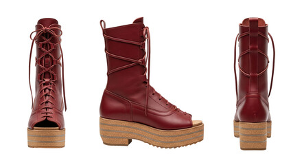 Women's red leather lace-up platform boot sandal a modern and edgy summer footwear style