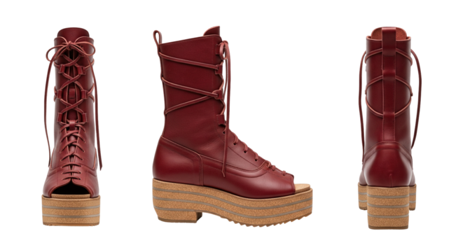 Women's red leather lace-up platform boot sandal a modern and edgy summer footwear style
