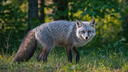 Obraz premium Grey Fox in Its Natural Habitat, Emphasizing Adaptability