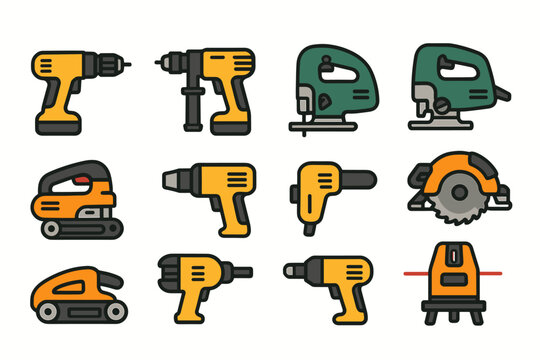 A set of icons for tools related to construction and repair. 