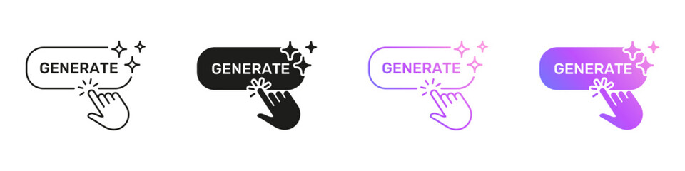 AI Generate Button With Side Hand Click Icons for Interactive Selection. Artificial Intelligence Action and Control Symbol Collection. Isolated Vector Illustration